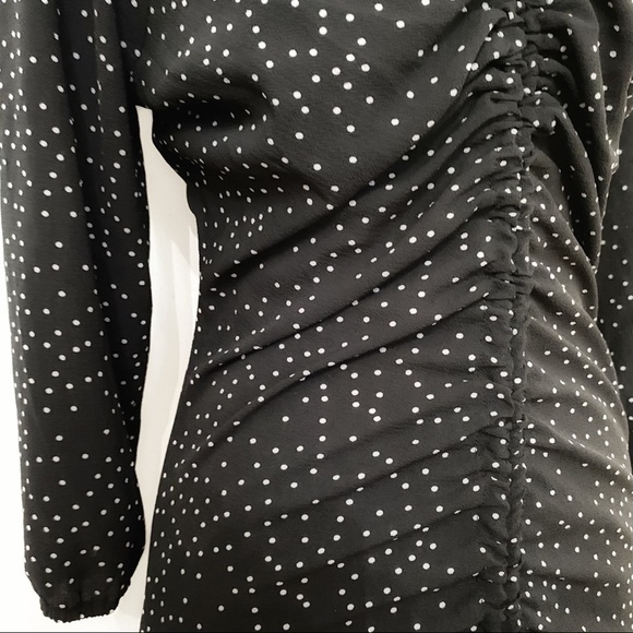 Zara BLACK WHITE POLKA DOT LACE UP RUCHED HALF SLEEVE MIDI DRESS - S - Picture 6 of 13